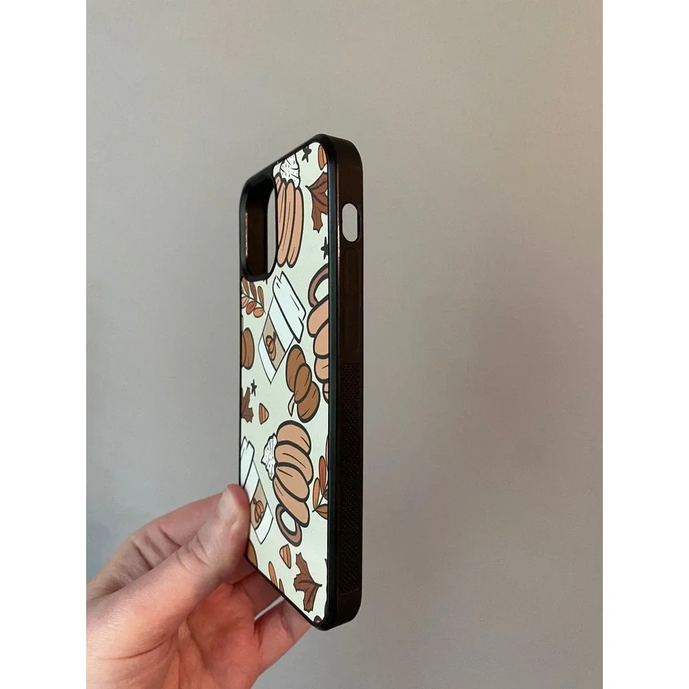 iPhone 12 Mini Case Unisex OS Cream Orange Pumpkin Spice Latte Autumn Print
